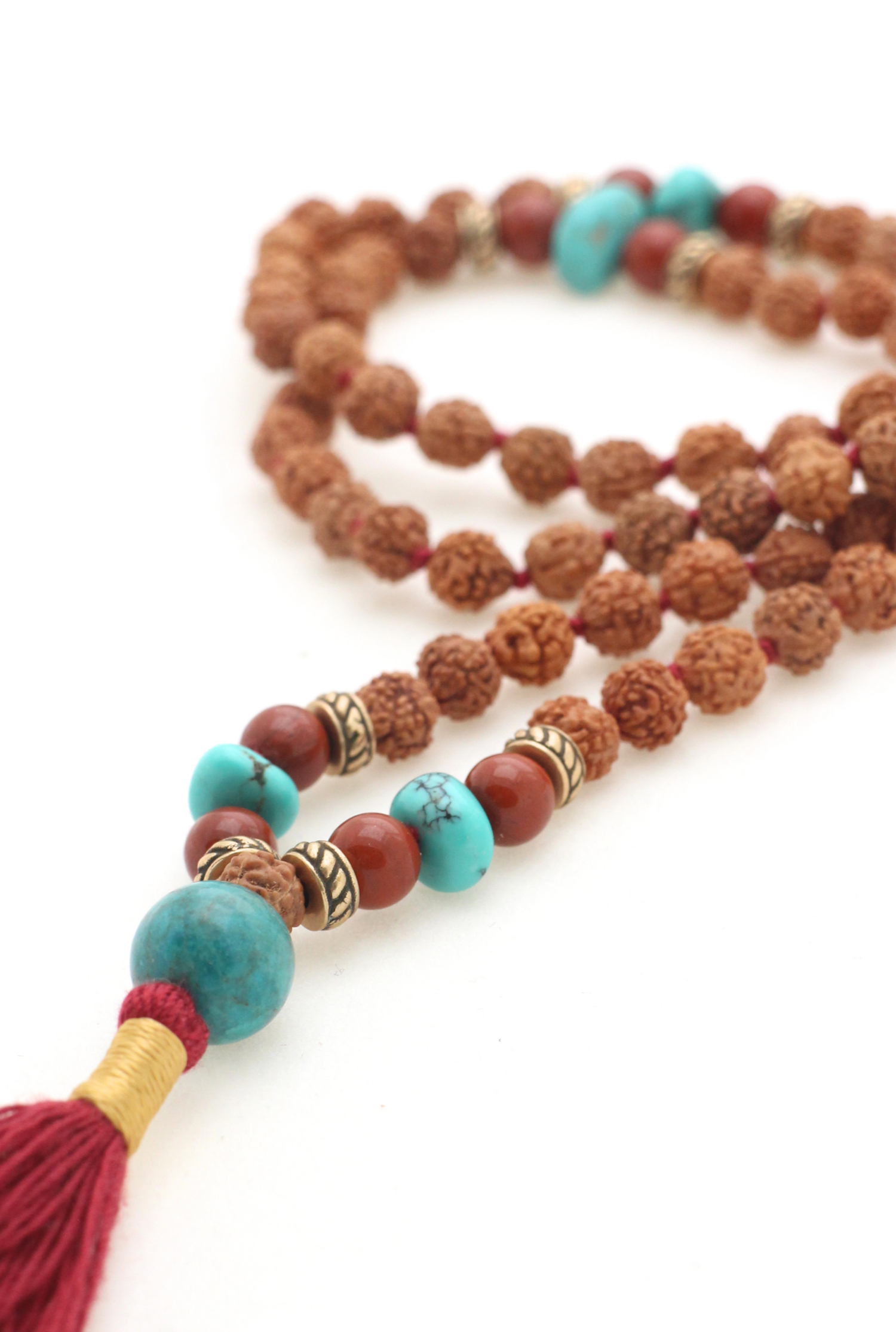 Ancient Trust mala necklace of Rudraksha mala beads and Turquoise