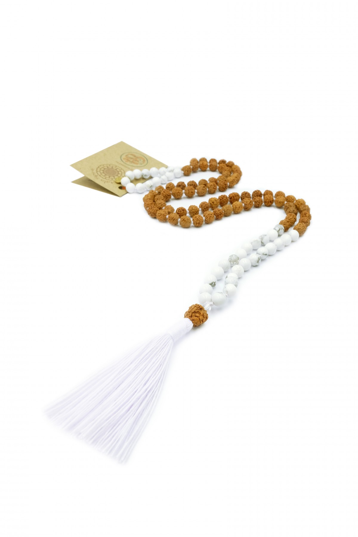 Clarity mala necklace with Rudraksha mala beads and Crystal.